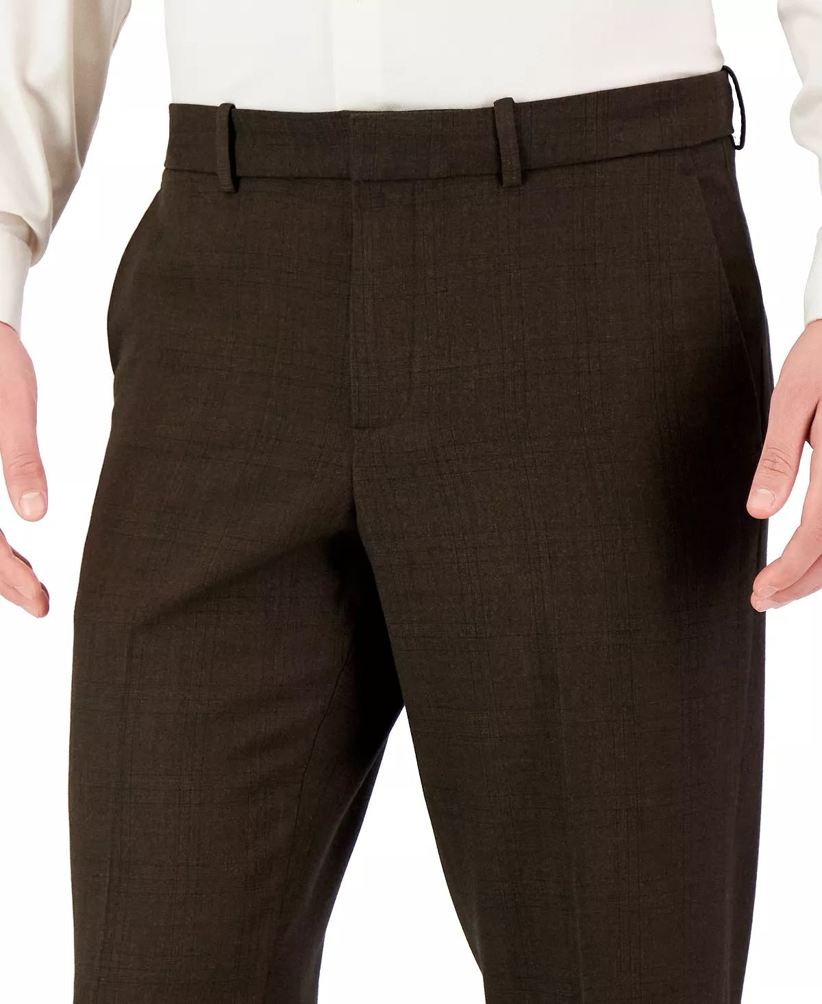 Perry Ellis Portfolio Men's Modern Fit Stretch Solid Dress Pants Brown 36 x 29