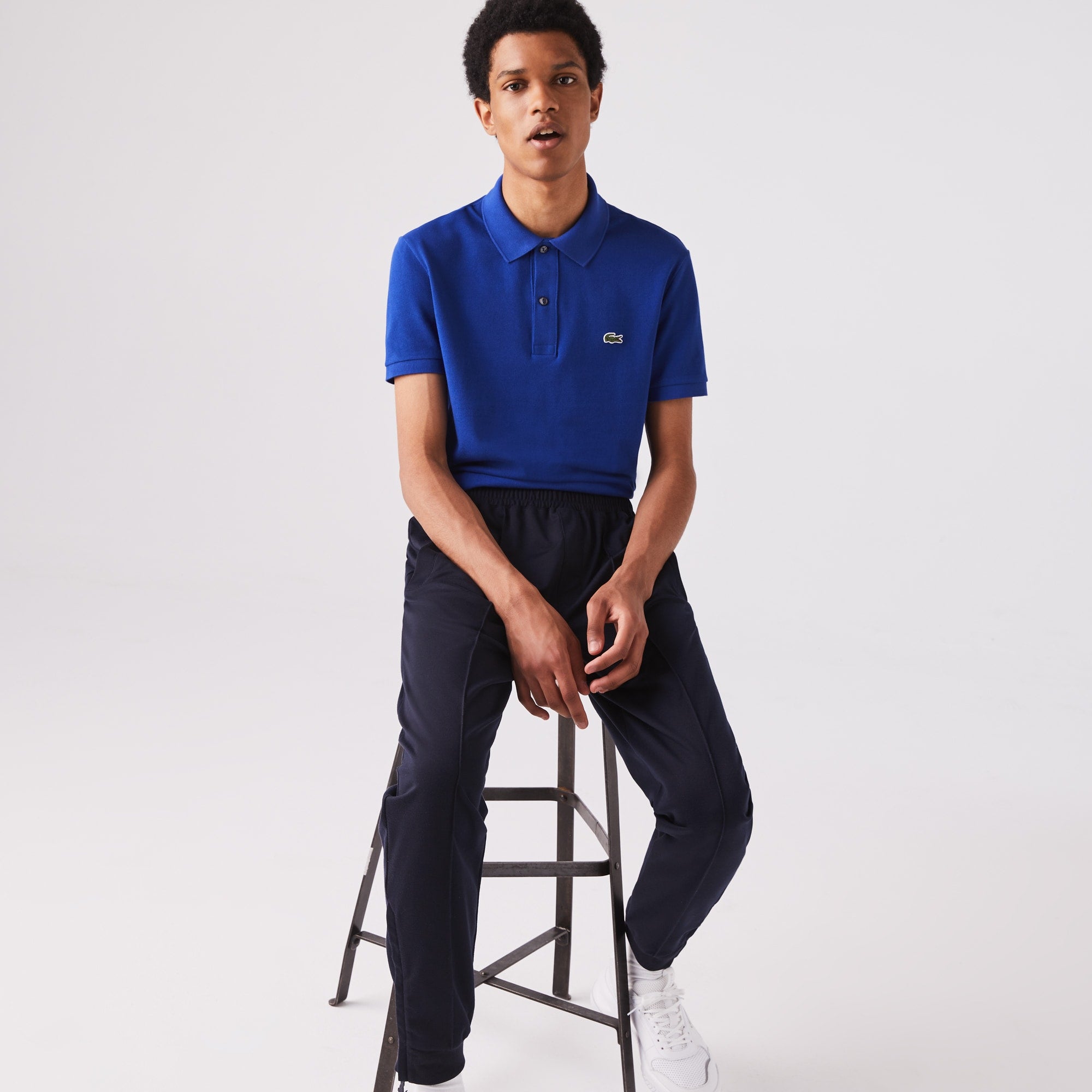 Lacoste Mens Petit Pique Slim Fit Short Sleeve Polo Shirt Blue Medium