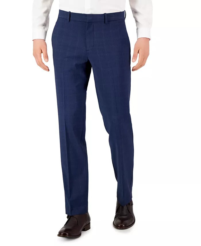 Perry Ellis Portfolio Mens Modern fit Dress Pants 32 / 30 Navy Blue Plaid