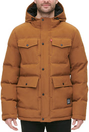 Levi's Men's Quilted Four Pocket Parka Hoody Puffer Jacket Medium Worker Brown