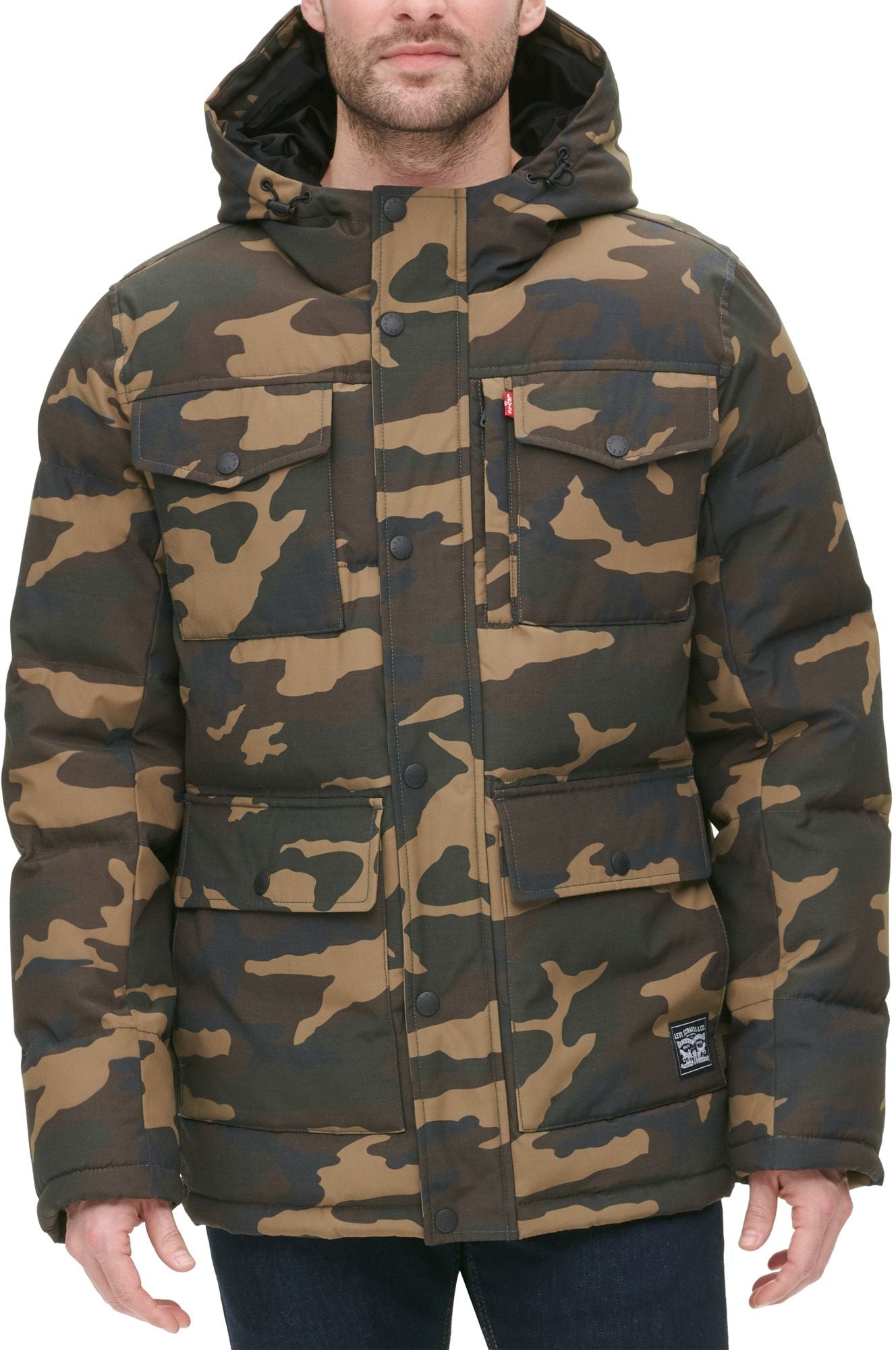 Levi’s Men's Quilted Four Pocket Parka Hoody Jacket Green Large