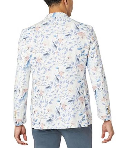 Tallia Mens Slim Fit Floral Linen Sport Coat Mauve Blue 44L