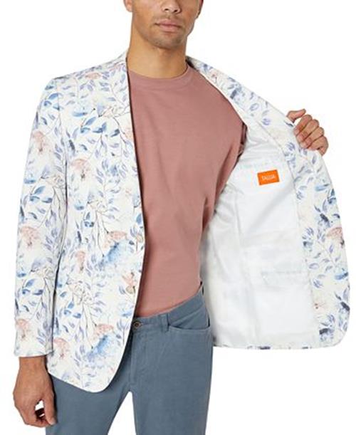 Tallia Mens Slim Fit Floral Linen Sport Coat Mauve blue 46L