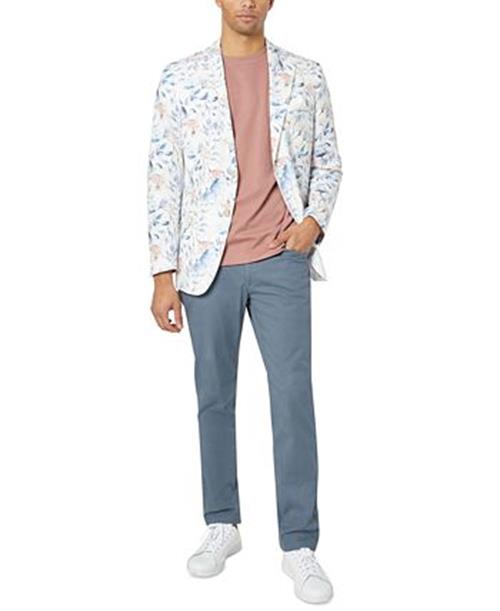 Tallia Mens Slim Fit Floral Linen Sport Coat Mauve blue 46L