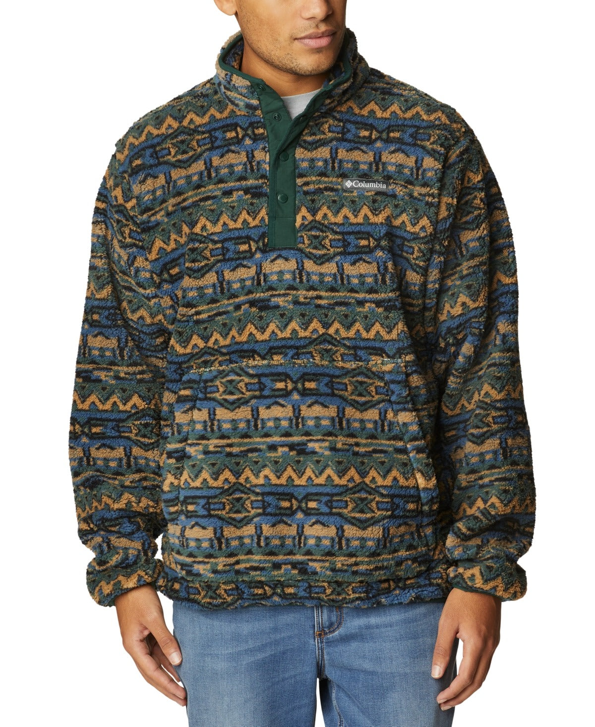 COLUMBIA Men's Rugged Ridge Geo-Print 1/2-Snap Fleece Jacket XXL Pullover Green