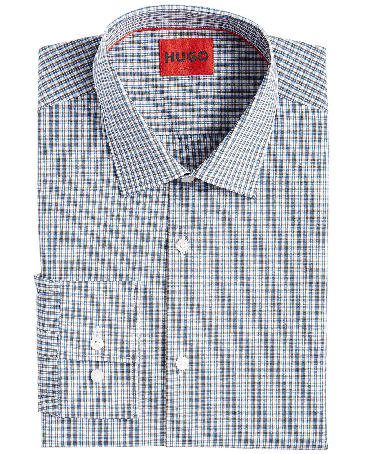 HUGO BOSS Men's Slim Fit Kenno Dress Shirt Size 16 / 41 Blue Check