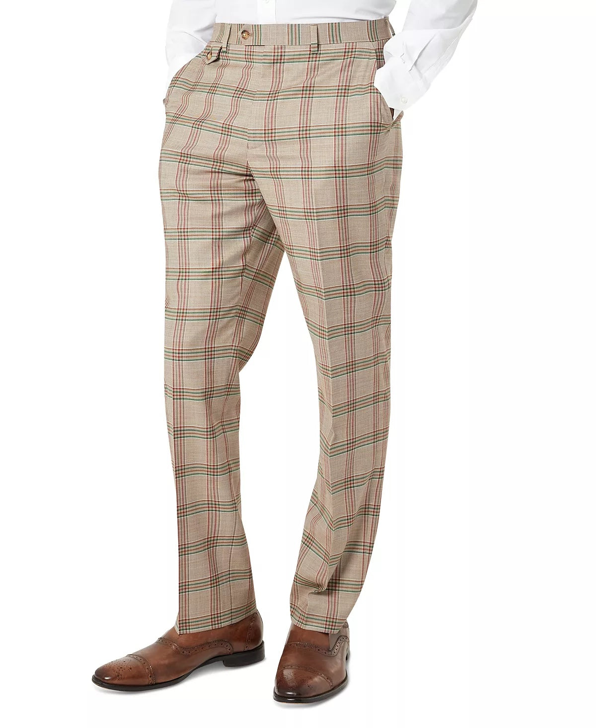 Tayion Mens Classic-Fit Wool Blend Brown Glen Plaid Pants 36 x 30
