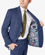 Sean John Mens Classic Fit Blue Plaid Suit Jacket 36R