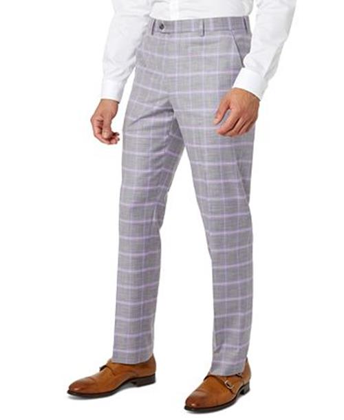 Sean John Mens Classic Fit Plaid Dress Pants Grey 40 x 30