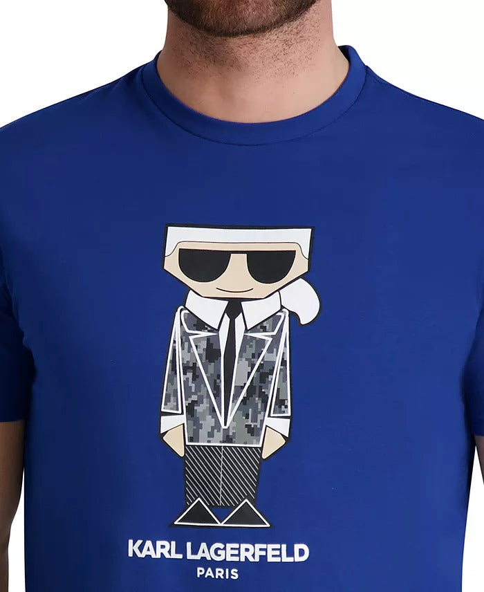 KARL LAGERFELD PARIS Mens Slim-Fit Logo T Shirt XXL 2XL Blue