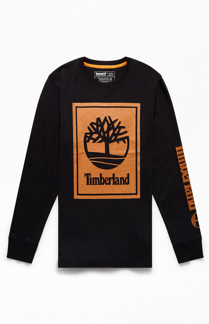 Timberland Mens Stacked Logo Long Sleeve T Shirt Black Large