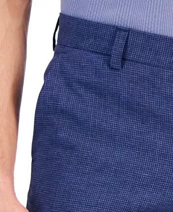HUGO Boss Mens Modern-Fit Micro-Grid Dress Pants Size 30 Blue Wool