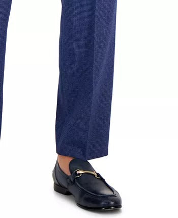 HUGO Boss Mens Modern-Fit Micro-Grid Dress Pants Size 36 Blue Wool