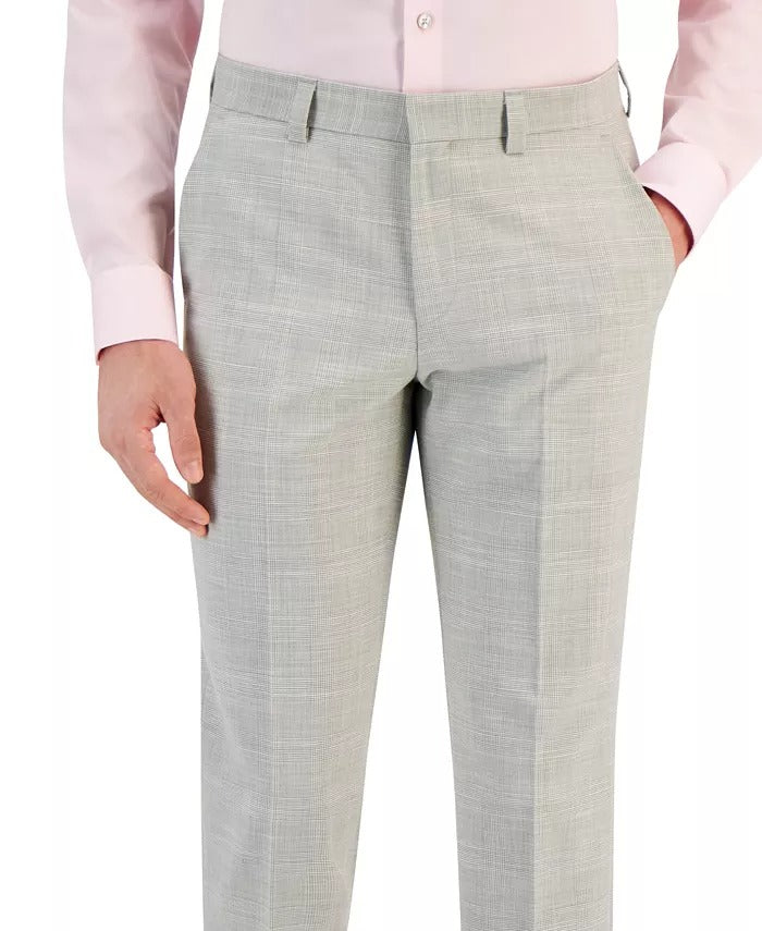 HUGO BOSS Mens Modern-Fit Light Grey Plaid Dress Pants Size 34