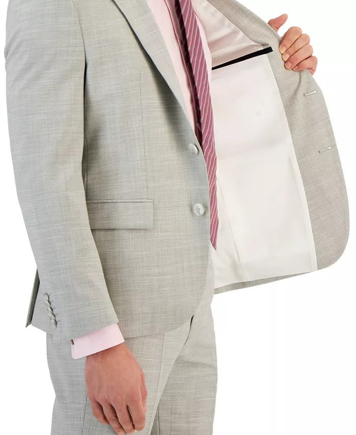 Hugo Boss Men's Modern-Fit Check-Print Superflex Suit Jacket Grey 42S