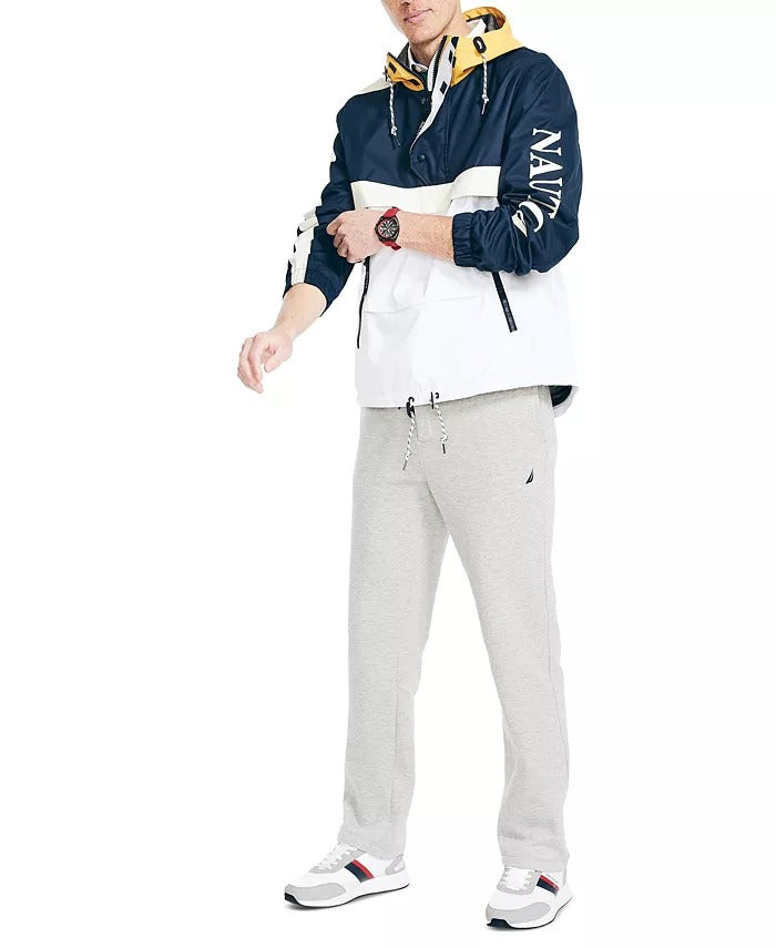 NAUTICA Men's Quarter-Zip Colorblocked Hooded Anorak Jacket Medium Blue White
