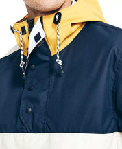 NAUTICA Men's Quarter-Zip Colorblocked Hooded Anorak Jacket Medium Blue White
