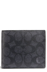 Men's Coach Signature Coated Canvas & Leather Coin Wallet - Black CHARCOAL