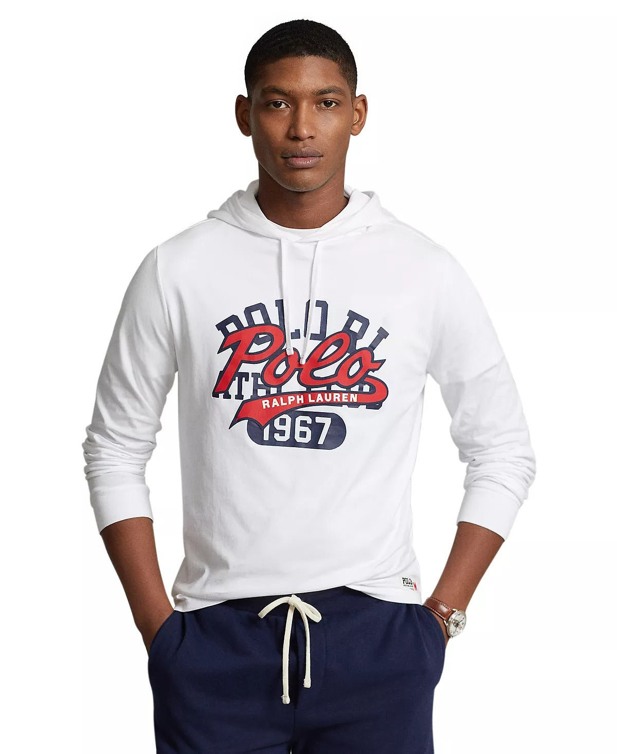 POLO RALPH LAUREN Men's Logo Jersey Hooded T Shirt Large White