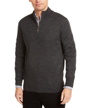 Club Room Men's Quarterzip Sweater  Ebony Heather  Black Medium