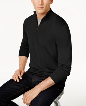 Club Room Men's Quarter Zip Merino Wool Blend Sweater Deep Black XXL