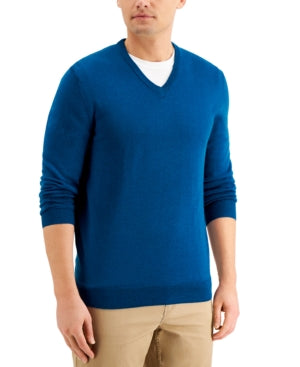 Club Room Mens Regular Fit Solid V Neck Sweater Blue 2XL