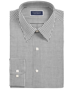 Club Room Mens Classic Fit Checkered Button Down Shirt White Black Large 16 16.5