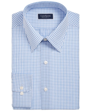 Club Room Men's Classic Check Shirt Button Down White Blue Large