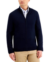 Club Room Mens Merino Wool Zip-Front Sweater Navy Blue Medium