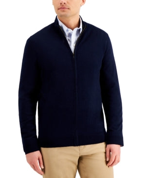 Club Room Mens Merino Wool Full Zip-Front Sweater Navy Blue Small