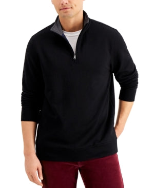 Club Room Men's Stretch Quarter Zip Fleece Sweatshirt Black XL