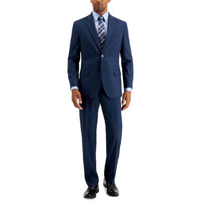 Nautica Mens Modern fit 2 Piece Suit 42 R / 36 Waist Blue Plaid Stretch