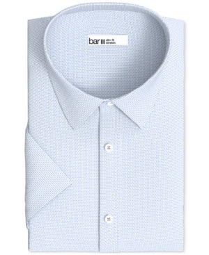 BAR III Men's Slim-Fit Performance Geo Short Sleeve Dress Shirt Light Blue Large