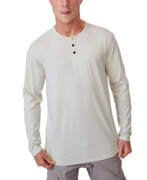 Cotton On Men's Longline Henley Long Sleeve 3 Button T Shirt White Medium