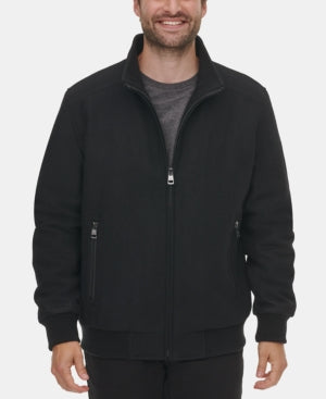 Calvin Klein Men's Wool Bomber Jacket With Knit Trim Black Large