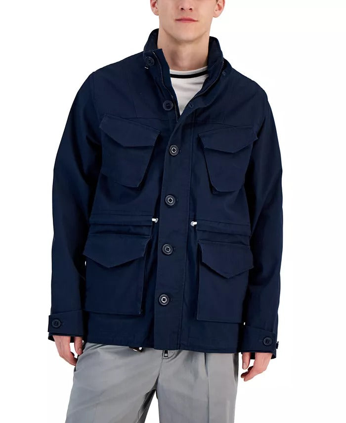Michael Kors Men's Washed Hooded Military Field Jacket Medium Navy Blue