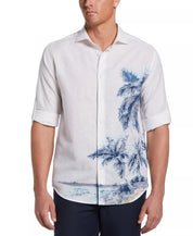 CUBAVERA Men's Textured Engineered Tropical-Print Button-Down Shirt Medium Linen