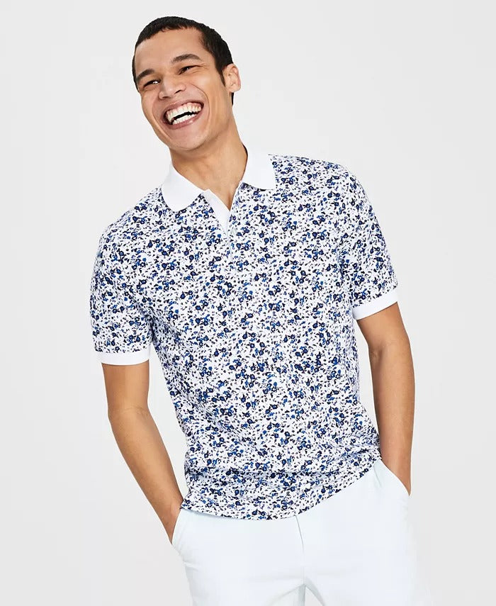 Club Room Mens Floral Prep Polo Shirt Bright White 3XL XXXL