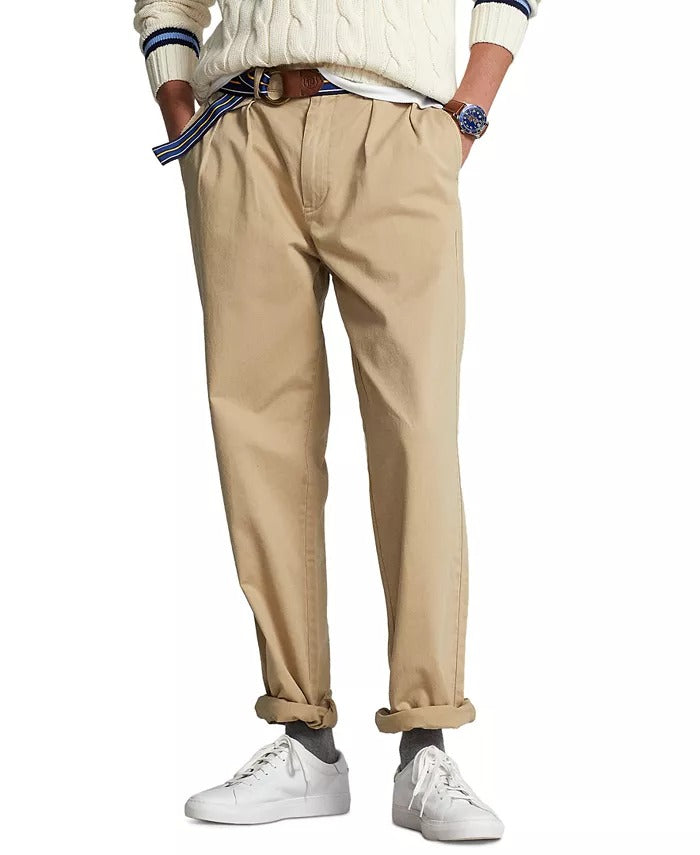 POLO RALPH LAUREN Men's Relaxed Fit Pleated Chino Pants 33 x 30 Beige Tan Khakis