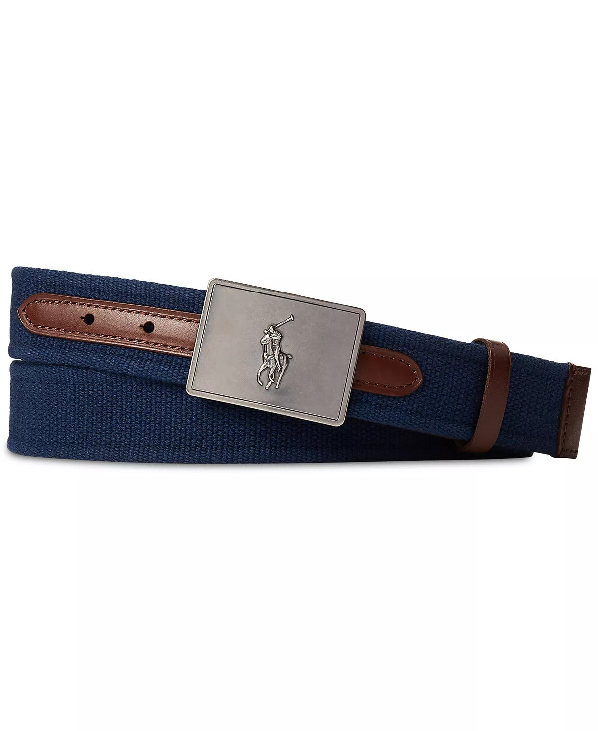 POLO RALPH LAUREN Men's Pony Plaque Canvas & Leather Belt Size 40