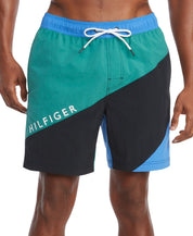 Tommy Hilfiger Mens Colorblocked Drawstring Swim Trunks 2XL XXL Blue Green