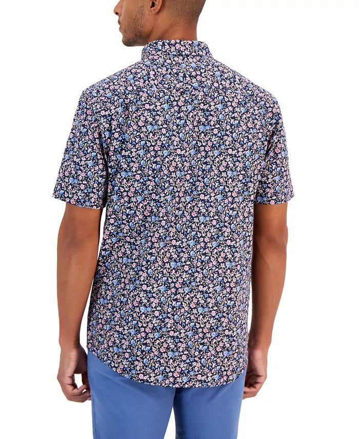 CLUB ROOM Men's Regular-Fit Floral Short Sleeve Button-Down Poplin Shirt XL