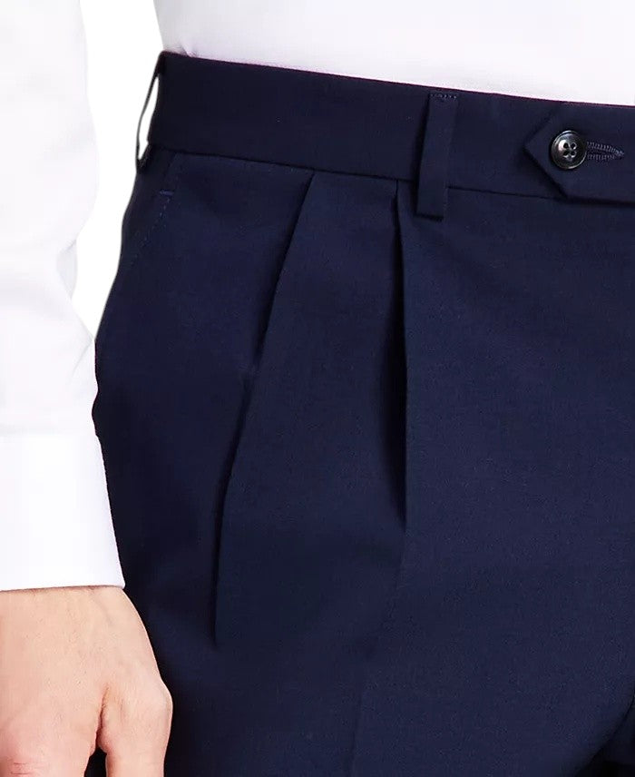 Michael Kors Mens Classic fit Pleated Dress Pants 40 / 32 Navy Blue Stretch