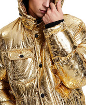 Levis Mens Quilted Hood Gold Bandana Puffer Jacket Coat  Small