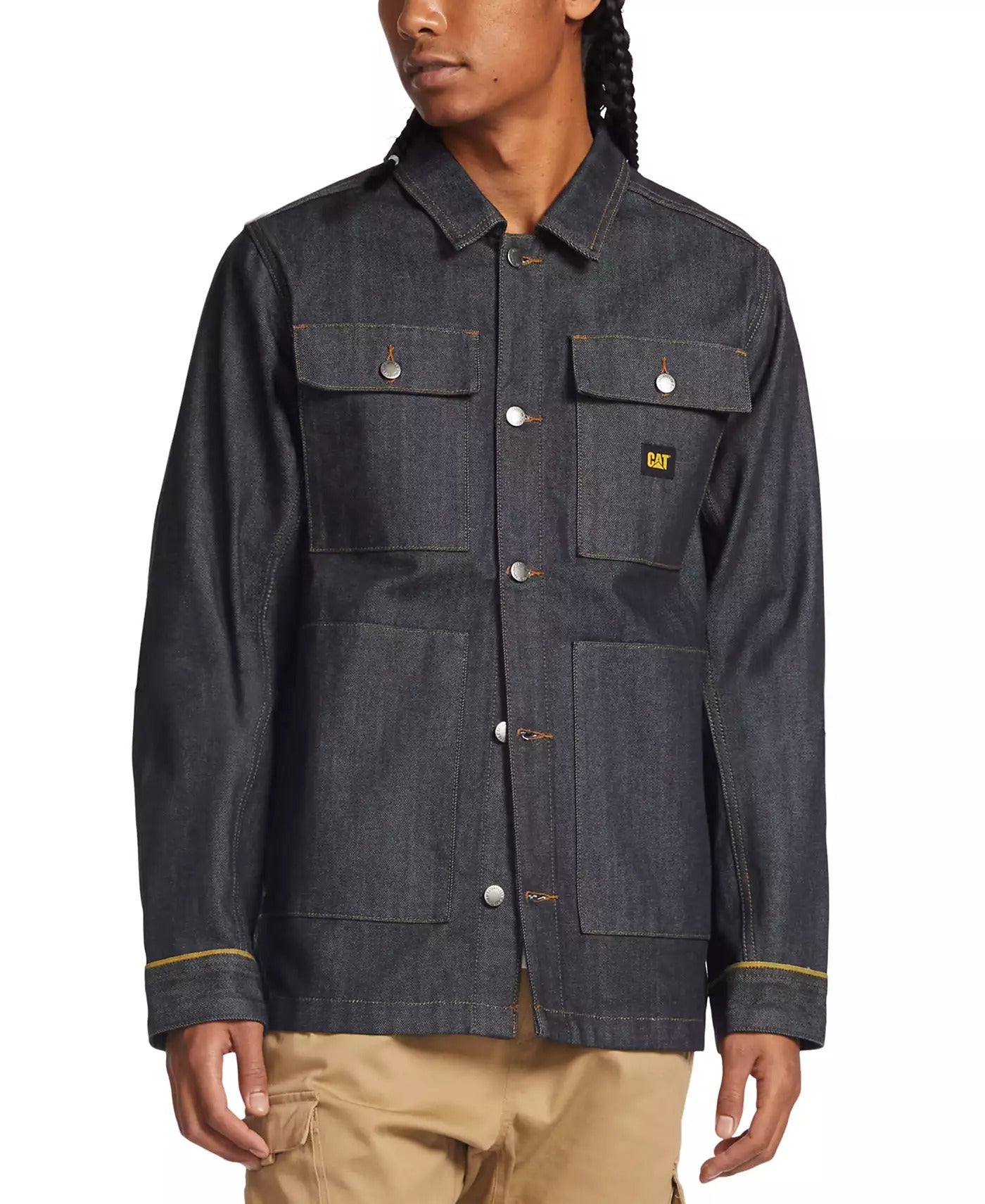 CATERPILLAR Mens Self Edge Denim Work Jacket Large Blue Jean