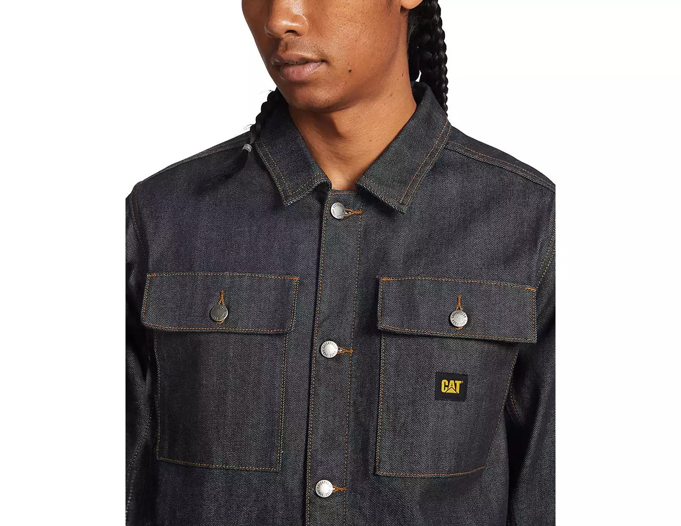 CATERPILLAR Mens Self Edge Denim Work Jacket Large Blue Jean