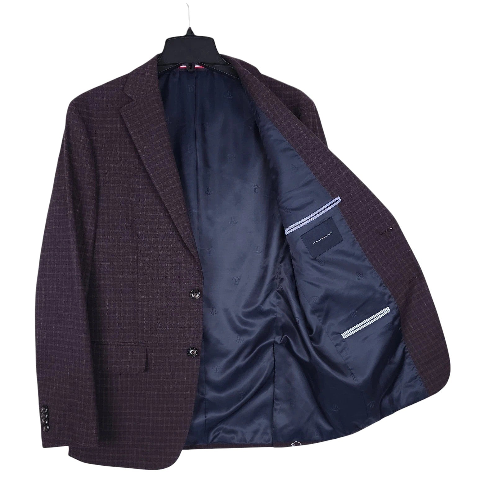 Tommy Hilfiger Mens Modern fit Sport Coat Blazer 38 R Burgundy Red Plaid