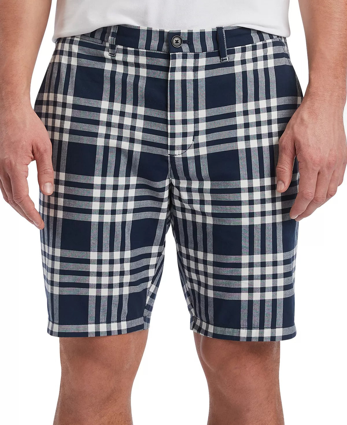 TOMMY HILFIGER Men's THFlex Stretch 9" Flat-Front Plaid Shorts Size 32 Navy Blue