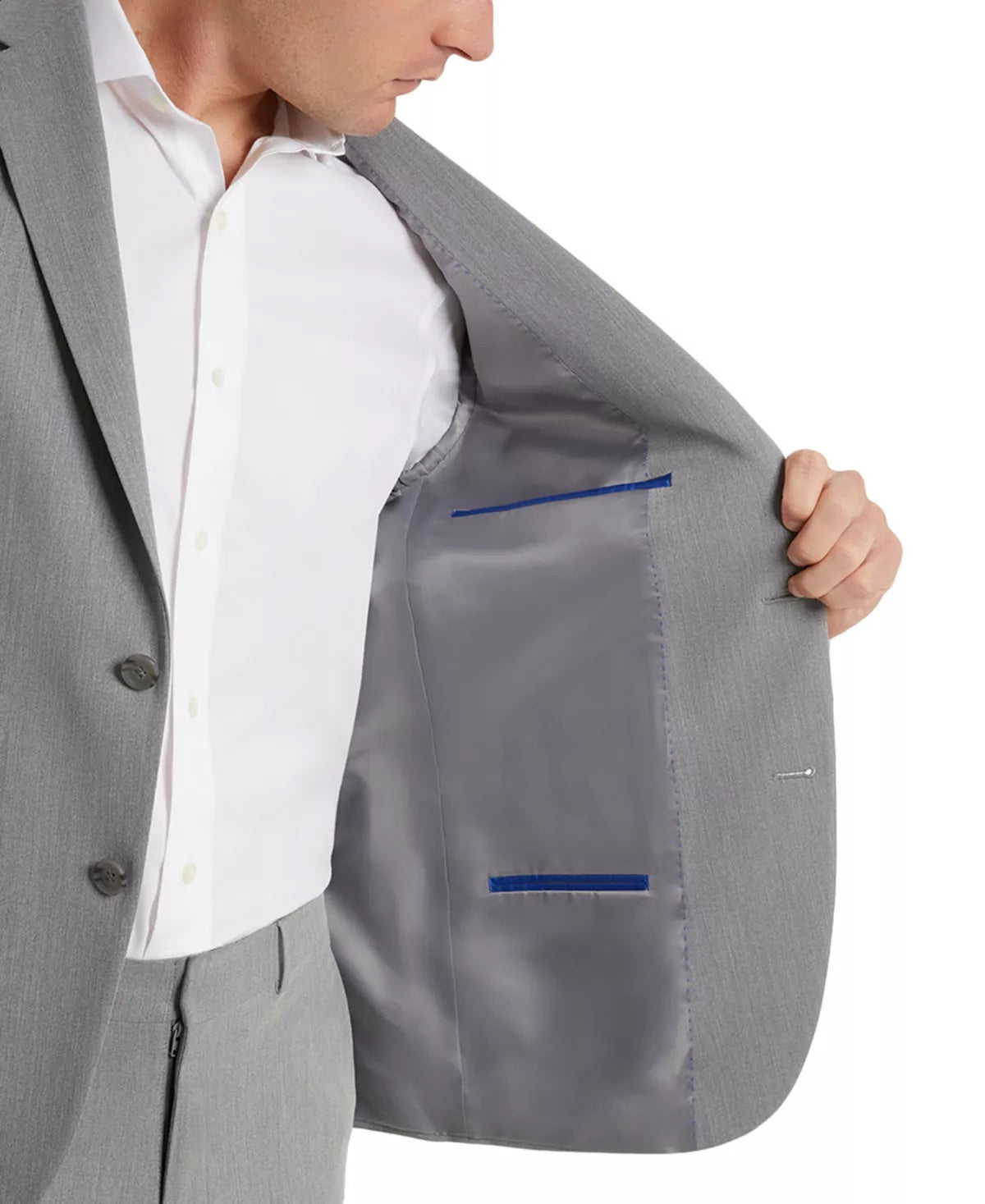 Kenneth Cole Mens Slim fit Suit Jacket Blazer 38 S Light Grey Solid