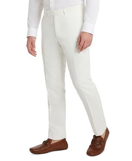 Kenneth Cole Reaction Mens Slim-Fit Stretch Linen Suit Dress Pants Cream 40 x 32